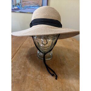 Sun Hat for Women Tan Solar Eclipse Adjustable Inside Brim Wide Rim Leather Tie